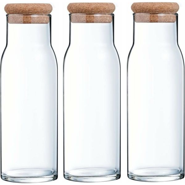 Migros Cucina & Tavola Caraffa In Vetro Con Tappo In Sughero Per Acqua, Succo, Latte - 1000 Ml - 3 Pezzi-image