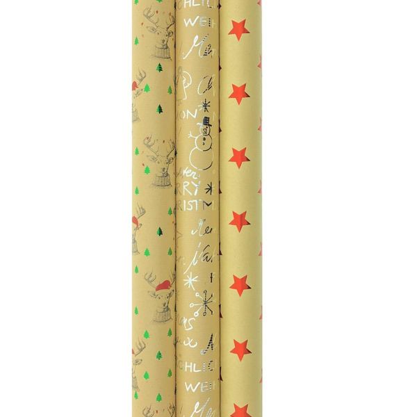 Carta Da Regalo Di Natale In Carta Kraft Per Natale - 3 Metri X 70 Cm - 3 Rotoli-image