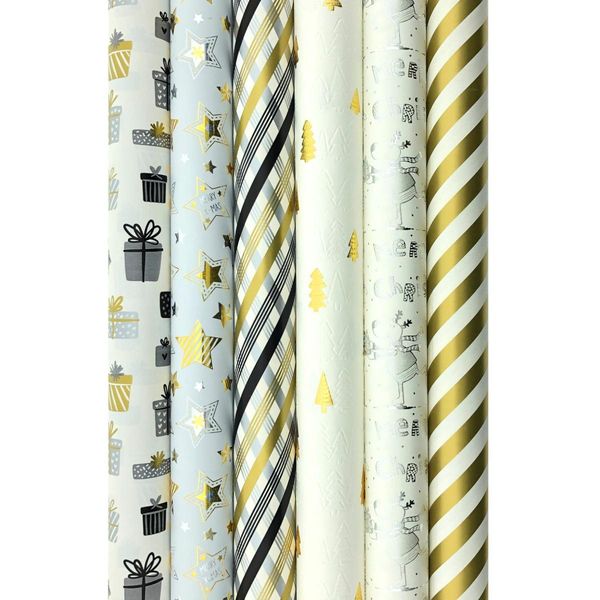 Carta Da Regalo Oro E Argento - Carta Natalizia Per Natale - 3 Metri X 70 Cm - 6 Rotoli-image