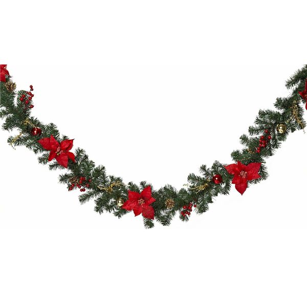 Ghirlanda Di Natale - Completa Di Decorazione - Decorazione Natalizia - Verde E Rossa - 270 Cm-image