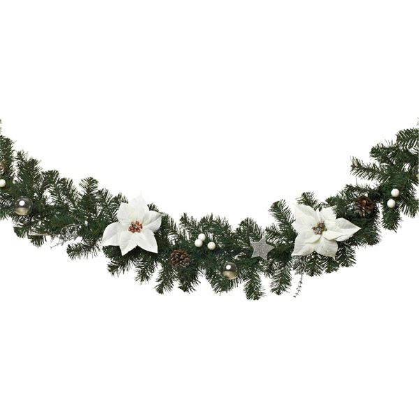 Lussuosa Ghirlanda Natalizia - Completa Di Decorazioni - Decorazione Natalizia - Bianco, Argento E Verde - 270 Cm-image
