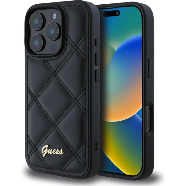 Guess Guhcp16Xpsqsqsk Custodia Rigida In Metallo Trapuntato Per Iphone 16 Pro Max6.9 Czarny/Nero Logo-image