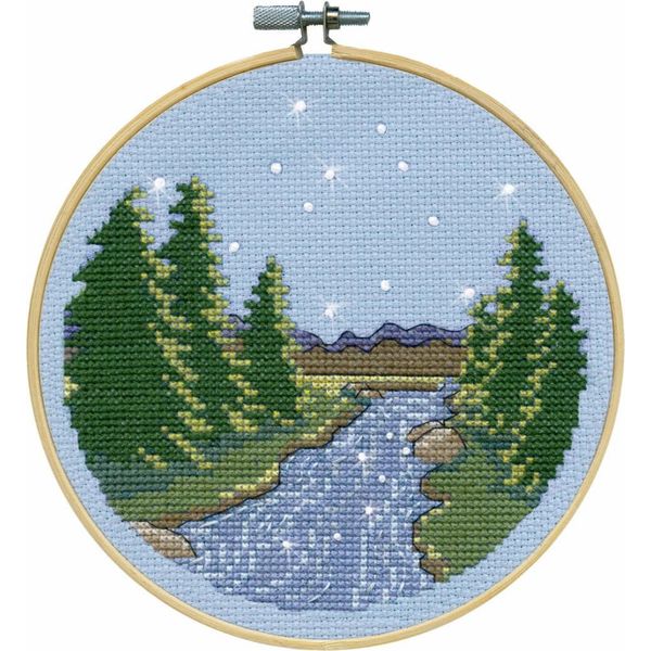 Confezione Da Ricamo A Punto Croce Design Works Con Telaio Da Ricamo "Notte Stellata"", Schema Di Conteggio, Diam. 15 Cm"-image