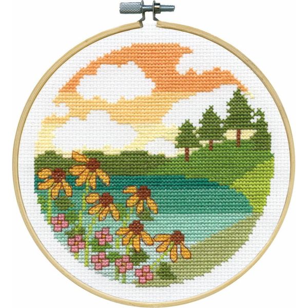 Confezione Da Ricamo A Punto Croce Design Works Con Cerchio Da Ricamo "Lakeshore"", Schema Di Conteggio, Diam. 15 Cm"-image