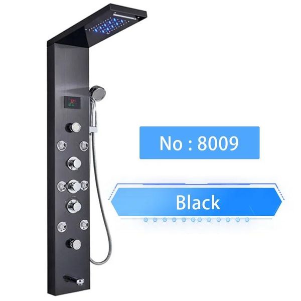 Pannello Doccia A Led, Display Digitale Della Temperatura, Installazione A Parete, Nero 8009-image