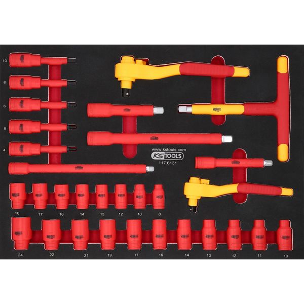 Ks Tools Set Di Chiavi A Bussola Isolate Da 3/8"+1/2"" Con Inserto In Schiuma 31 Pezzi - 117.6131"-image