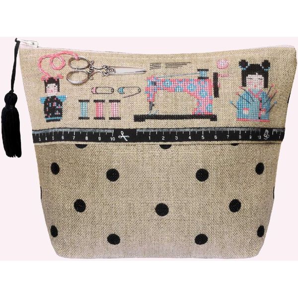 Borsa Le Bonheur Des Dames Contato Kit Punto Croce "Pochette Couture Kokeshi"", 23X17X8,5Cm"-image