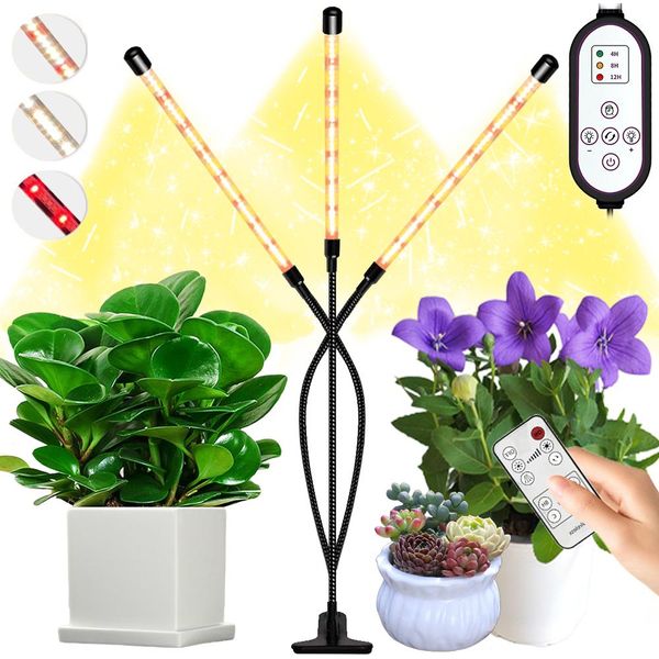Lampada A Led Per Piante A Spettro Completo IP65 Dimmerabile, Clip Di Luce Per Piante A 3 Modalità, Lampada Di Crescita Con Timer Telecomandato Per Piante D'appartamento (3 Tubi Luminosi)-image