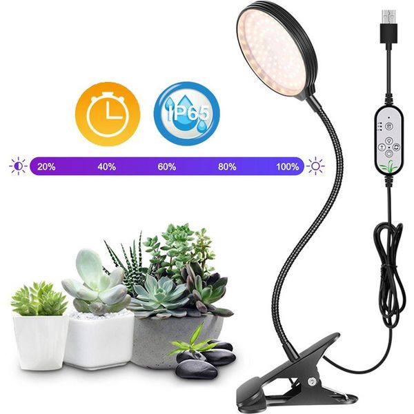 Lampada A Led Per Piante A Spettro Completo Dimmerabile, Clip Di Luce Per Piante IP65, Lampada Di Crescita A Led Timer Serra Piante (1 Testa Di Lampada)-image