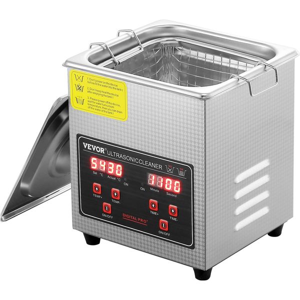 Vevor Pulitore A Ultrasuoni Pulitore A Ultrasuoni Per Acciaio Inox 158 W, 2 L Pulitore A Ultrasuoni Con Display Digitale 0-30 Min, Pulizia A Ultrasuoni Per Gioielli, Occhiali, Orologi Ecc.-image