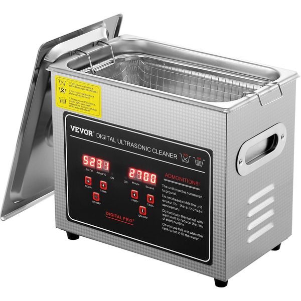 Vevor Pulitore A Ultrasuoni Pulitore A Ultrasuoni Per Acciaio Inox 172 W, 3 L Pulitore A Ultrasuoni Con Display Digitale 0-30 Min, Pulizia A Ultrasuoni Per Gioielli, Occhiali, Orologi Ecc.-image