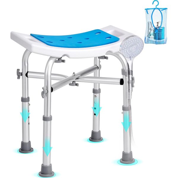 Vevor Sgabello Da Doccia Sedia Da Doccia 405-480 Mm Regolabile In Altezza, Sgabello Da Bagno Sedile Da Bagno 226,8 Kg Capacità Di Carico, Stabile Sgabello Da Doccia Ausilio Da Bagno Struttura In Lega Di Alluminio, Sedile Da Doccia Sgabello Da Bagno Blu-image