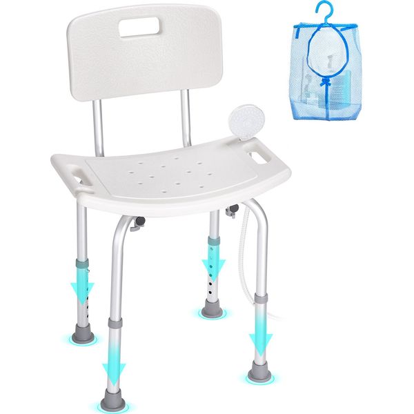 Vevor Sgabello Da Doccia Sedia Da Doccia 390-520 Mm Regolabile In Altezza, Sgabello Da Bagno Sedile Da Bagno 158,8 Kg Capacità Di Carico, Stabile Sgabello Da Doccia Ausilio Da Bagno Telaio In Lega Di Alluminio, Sedile Da Doccia Sgabello Da Bagno Bianco-image