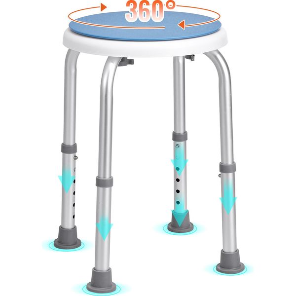 Vevor Sgabello Da Doccia Sedia Da Doccia 360-485 Mm Regolabile In Altezza, Sgabello Da Bagno Sedile Da Bagno 136,1 Kg Capacità Di Carico, Stabile Sgabello Da Doccia Ausilio Da Bagno Struttura In Lega Di Alluminio, Sedile Da Doccia Sgabello Da Bagno Blu-image