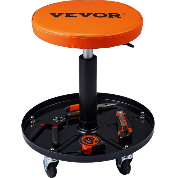 Vevor Sgabello Da Meccanico Rotante Sgabello Da Officina 113,4 Kg, 406-559 Mm Sedile Da Officina Regolabile In Altezza, Sgabello Da Officina Con Vassoio Porta Attrezzi, Per Garage, Negozio, Riparazione Auto, Nero + Arancione-image