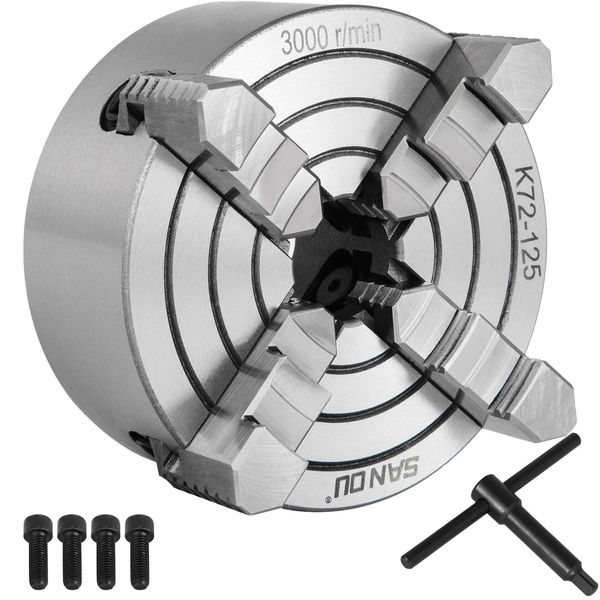 Vevor Mandrino A Quattro Griffe Diametro 125 Mm, Mandrino A 4 Griffe 15 X 14 X 10 Cm, Mandrino Da Tornio In Ghisa, Mandrino A Quattro Griffe Reversibile Ad Alta Precisione, Mandrino Per Tornio-image