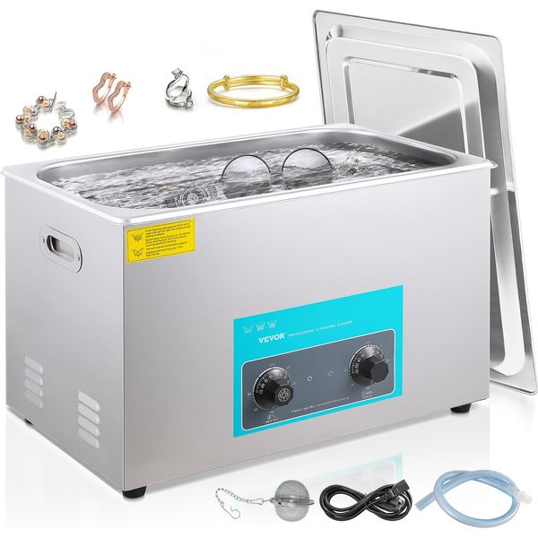 Vevor Pulitore A Ultrasuoni 30L Controllo Della Macchina Per La Pulizia A Ultrasuoni Con Pulsante In Acciaio Inox 304, Con Timer Di Riscaldamento Per Gioielli, Orologi, Occhiali, Strumenti Dentali-image