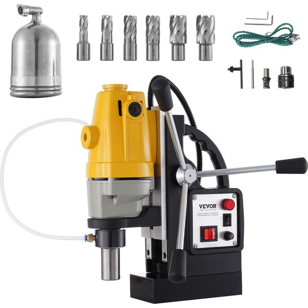 Vevor 1100 W Foratrice Magnetica Con Diametro Di Foratura Di 1-1/2 Pollici (40 Mm) MD40 Foratrice Magnetica 12000 N Forza Magnetica Sistema Di Foratura Magnetica 670 Giri/Min Con Set Di Frese Anulari Hss Da 6 Pezzi-image