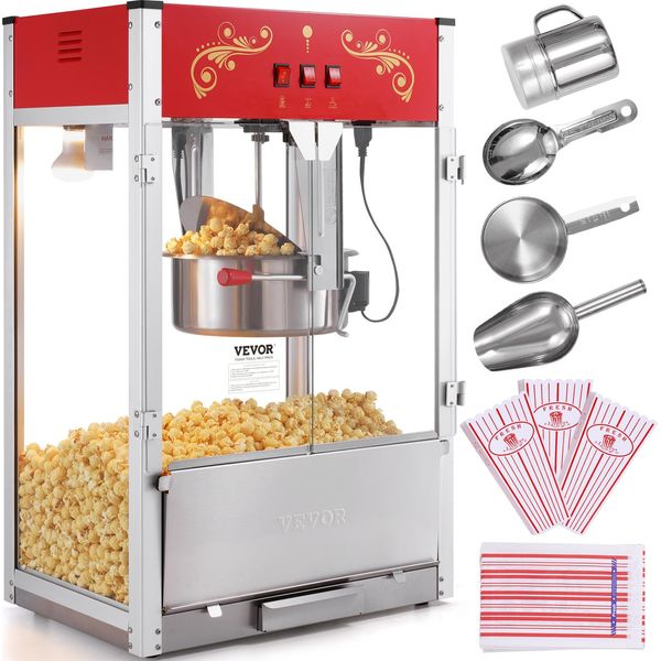 Vevor Macchina Per Popcorn Macchina Per Popcorn Macchina Per Popcorn 1615 W, Macchina Per Popcorn Con Bollitore Da 16 Oz Con Grande Capacità, Inclusi 3 Misurini In Acciaio Inox Stile Cinema-image