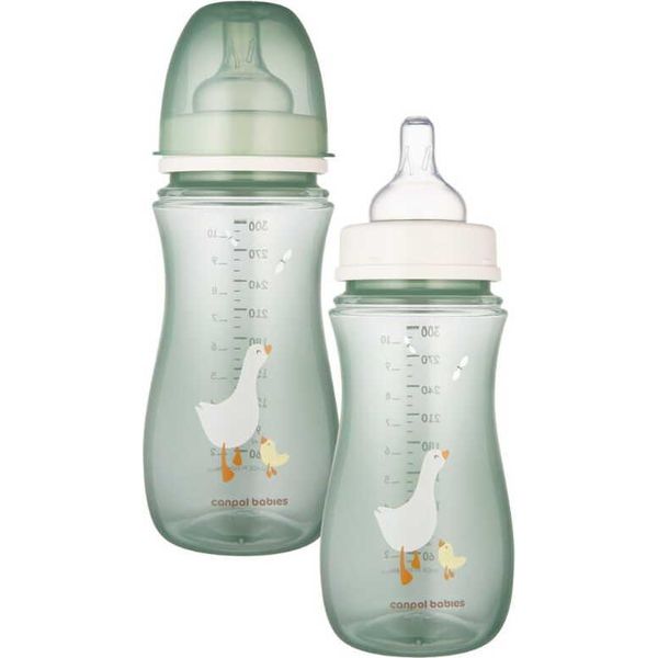 Canpol Babies | Bottiglia Anticolica Easy Start 300 Ml - Motivo Oca - Design Verde - Comodo E Sicuro-image