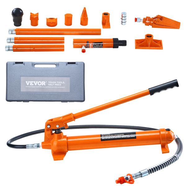 Kit Di Cilindri Idraulici Vevor, Martinetto Idraulico Portatile Da 10 T, Con Tubo Flessibile Dell'olio Da 1,4 M, Kit Di Riparazione Del Telaio Dell'auto Con Custodia Per La Riparazione Di Auto, Camion, Aziende Agricole, Arancione-image