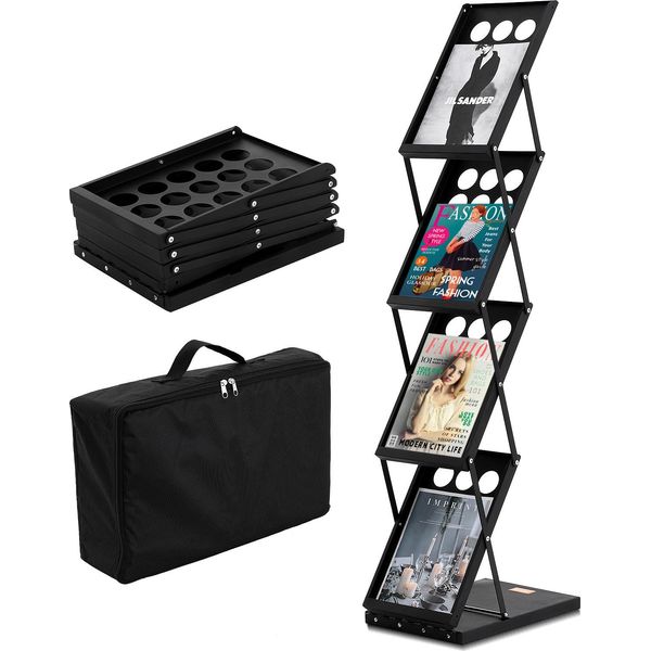 Vevor Portadepliant Da Terra 4 Scomparti Pieghevole, Portadepliant Con Borsa Per Negozio, Mostra, Ufficio 27X36X125Cm Nero-image