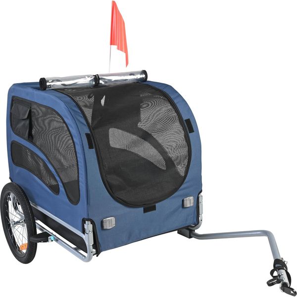 Succebuy Rimorchio Per Cani, Capacità Di Carico 100 Lbs, Trasportino Per Animali Domestici Con Telaio Pieghevole, Ruote A Sgancio Rapido, Attacco Universale, Catarifrangenti Di Sicurezza, Blu/Nero-image
