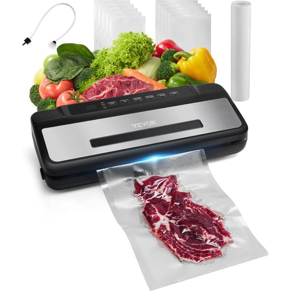 Sigillatrice Sottovuoto Vevor, 80 Kpa, 120 W, Sigillatrice Sottovuoto Multifunzione 7 In 1 Per Alimenti, Con 10 Sacchetti Sottovuoto E 1 Rotolo Di Sacchetti-image