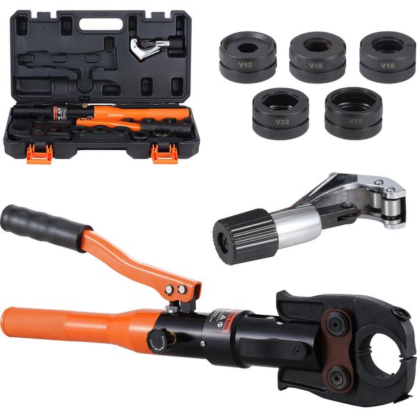 Succebuy Pinza Idraulica Per Tubi Per Connessioni In Rame, Pinza Per Crimpare Con Ganasce A Cambio Rapido V12, V15, V18, V22, V28, Set Di Crimpatura Ruotabile A 360° Per Spazi Ristretti-image