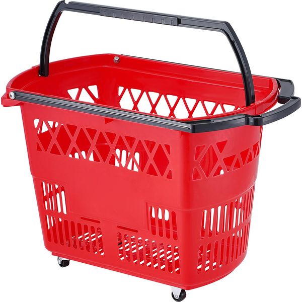 Succebuy Set Per La Spesa Da 6 Pezzi, 39 Litri, Cestini Portatili In Plastica Con Maniglie E Ruote, Set Di Cestini Per La Spesa Di Grandi Dimensioni Per Supermercati, Negozi Al Dettaglio, Spesa Alimentare, Rosso-image