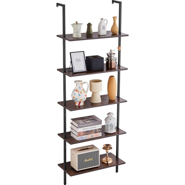 Vevor Scaffale Industriale In Tubo Quadrato, 5 Livelli, 61 X 30 Cm, A Parete, Scaffale Galleggiante In Legno Rustico, Supporto, Scaffale Espositivo, Scaffale Per Libri, Scaffale Di Stoccaggio, Porta Minuteria-image