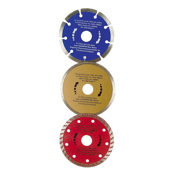 Easy Work 73543 Set Di Dischi Diamantati, ø 115 Mm, Multicolore, 3 Pezzi (1 Set)-image