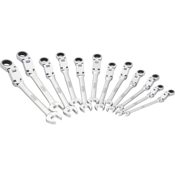 Vigor V6752/12 Set Di Chiavi Combinate A Cricchetto A Doppio Snodo ∙Profilo Esagonale Doppio Esterno, Profilo Esagonale Esterno ∙ Numero Di Utensili: 12-image