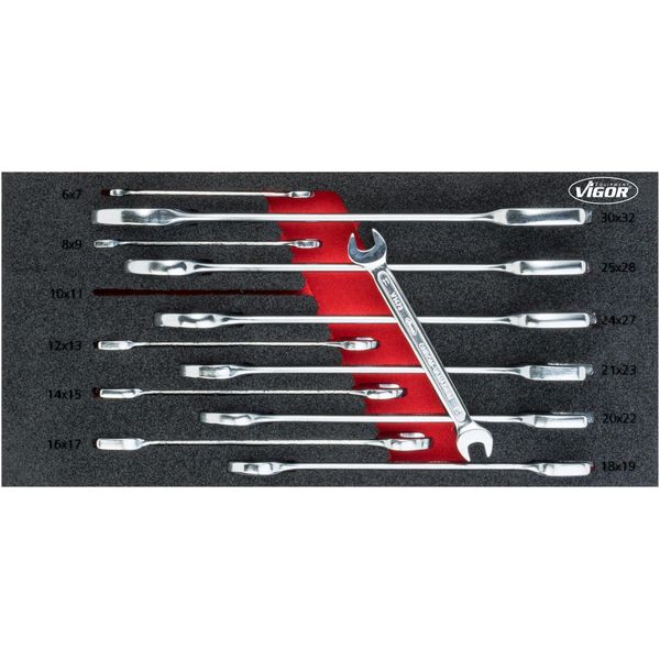 Vigor V6721 Set Di Chiavi A Doppia Mappa ∙Profilo Esagonale Esterno ∙ 6 X 7 - 30 X 32 ∙ Numero Di Utensili: 12-image