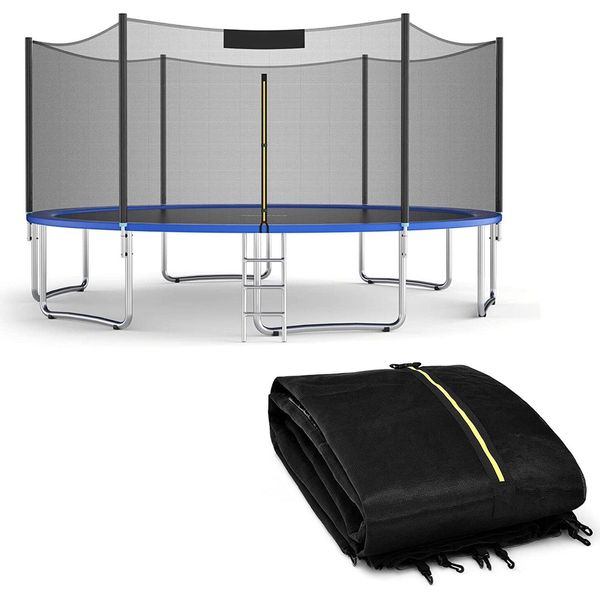 Costway Rete Di Sicurezza Per Trampolini Da Giardino Ø 427 Cm, Rete Di Ricambio Con Cerniera E Fibbie, 8 Pali, Altezza Rete 180 Cm-image
