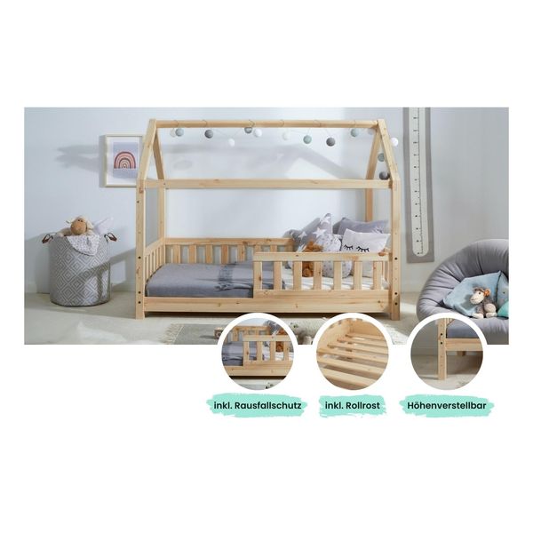 Ticaa Kinderbett Hausbett "Kay"" 80X160 Kiefer Natur"-image