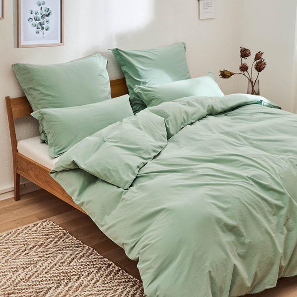 Set Di Biancheria Da Letto Blumtal 135X200 Verde - 100% Cotone - 2 Copripiumini + 2 Federe 80X80Cm-image