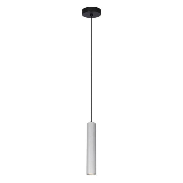 Lampada A Sospensione Moderna Per Soggiorno Cucina Sopra Isola Grigio Alluminio Tubo Tondo A Righe 1Xgu10 10W Rilok Italux-image