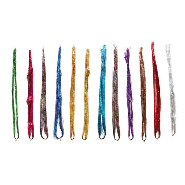 12 Colori Capelli Tinsel Filo Scintillante Lucido Scintillante Resistente Al Calore Estensioni Dei Capelli Tinsel-image