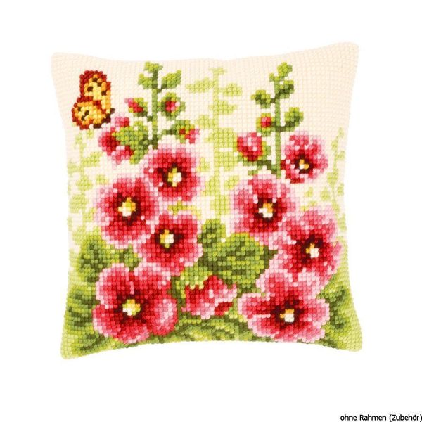 Cuscino A Punto Croce Vervaco "Hollyhocks"", Schema Di Ricamo Pre-Disegnato"-image