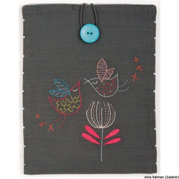 Modello Fuori Produzione Confezione Da Ricamo Vervaco I Pad Cover "Uccelli Stilizzati"", Schema Di Ricamo Pre-Disegnato"-image