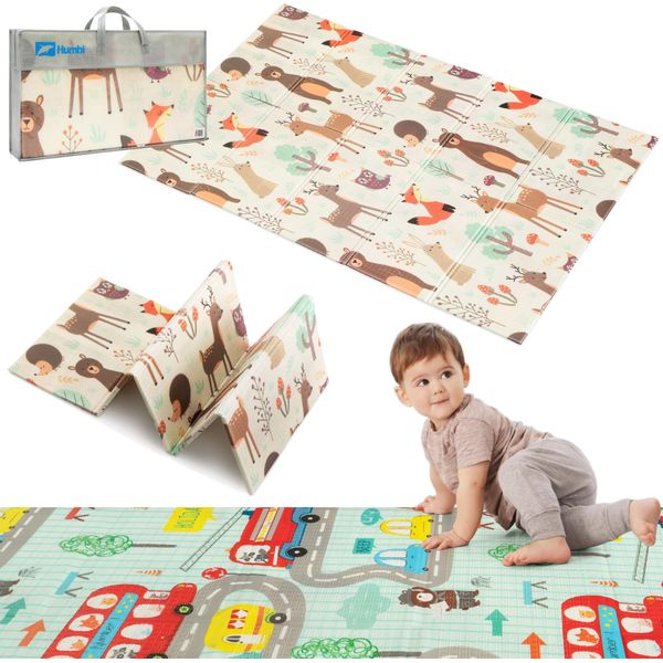 Humbi Tappetino Per Bambini Per Gattonare Xpe Foam Barra Piatta Bifacciale, Impermeabile Tappeto Extra Large 120X180 Forest Street-image