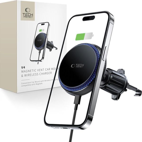 Tech-Protect MM15W-V4 Supporto Auto Per Telefono Con Caricatore Induttivo Magsafe 15W Per Griglia Parabrezza - Nero-image