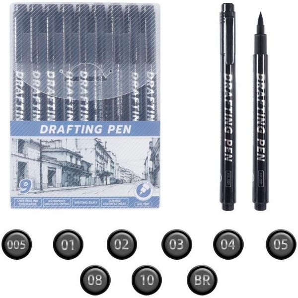 Inf Set Di Penne Precise Fineliner - 9 Penne Nere Per Disegnare-image