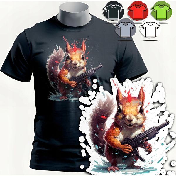 Modelli Di Magliette Da Uomo Da Scegliere - Scoiattolo Animale Fucile Foresta - Xs-image