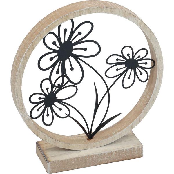 Fiori In Metallo Decorazione Da Tavolo Anello In Legno Decorazione A Molla Aspetto Naturale H19Cm-image