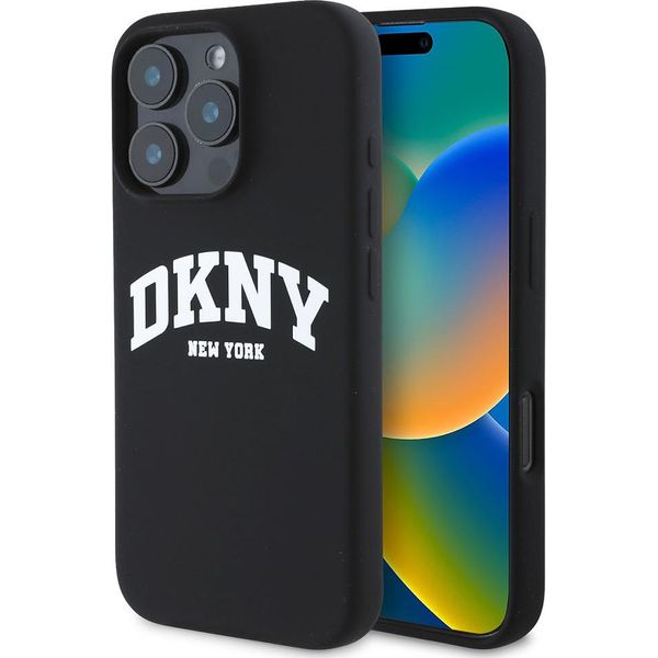 Dkny Dkhmp16Lsnyach Iphone 16 Pro6.3 Czarny/Nero Custodia Rigida In Silicone Bianco Logo Stampato Magsafe-image