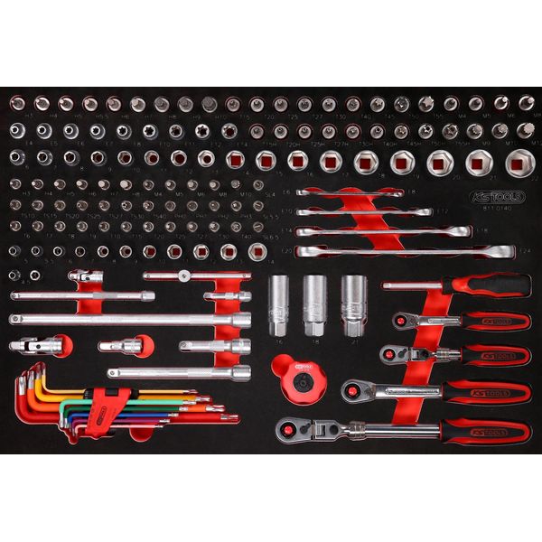Ks Tools Set Di Chiavi A Bussola Da 1/4'' + 3/8'' Con Inserto In Schiuma, 140 Pezzi ( 811.0140 )-image