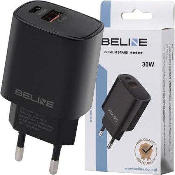 Beline 30W 1Xusb-C + 1Xusb Gan Pd 3.0 Qc 3.0 Caricabatterie Da Rete Senza Cavo - Nero-image