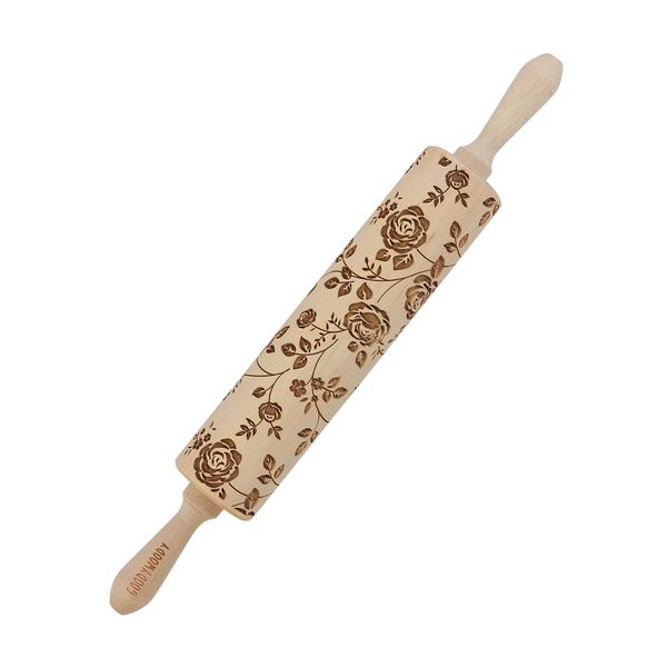 Saliera Goody Woody Con Incisione 46 Cm In Legno Di Faggio Con Motivo Di Rose Selvatiche-image